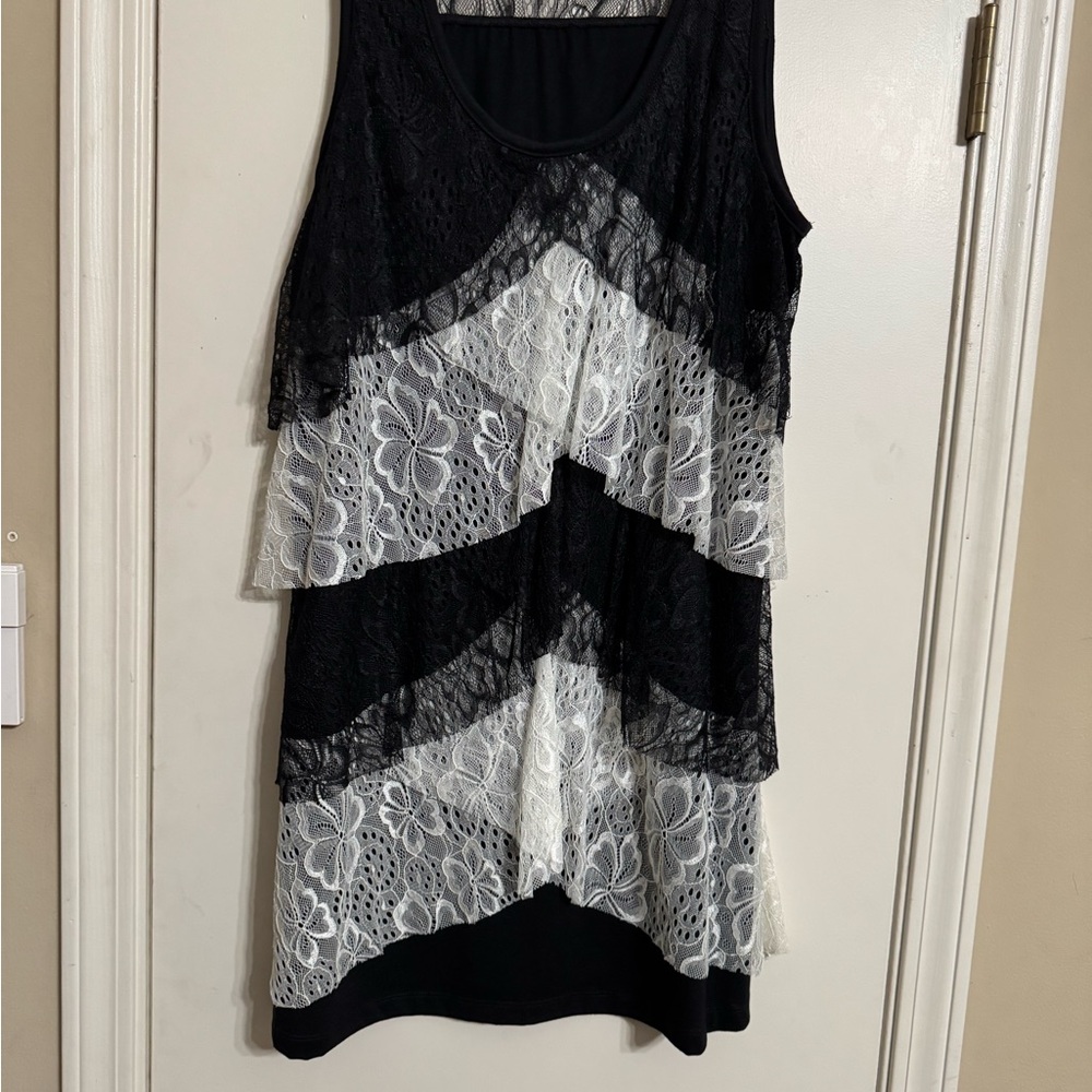 Black and White Lace Layered Dress